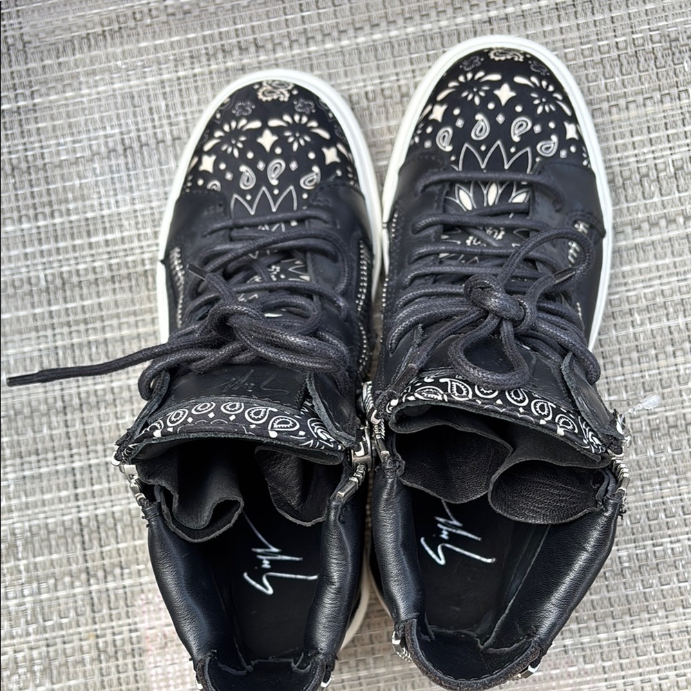 Giuseppe Zanotti Black White Zippers High-Top Sneakers-6 - Picture 9 of 13